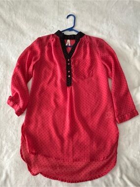Truth Red Polka Dot Blouse with Black Trim